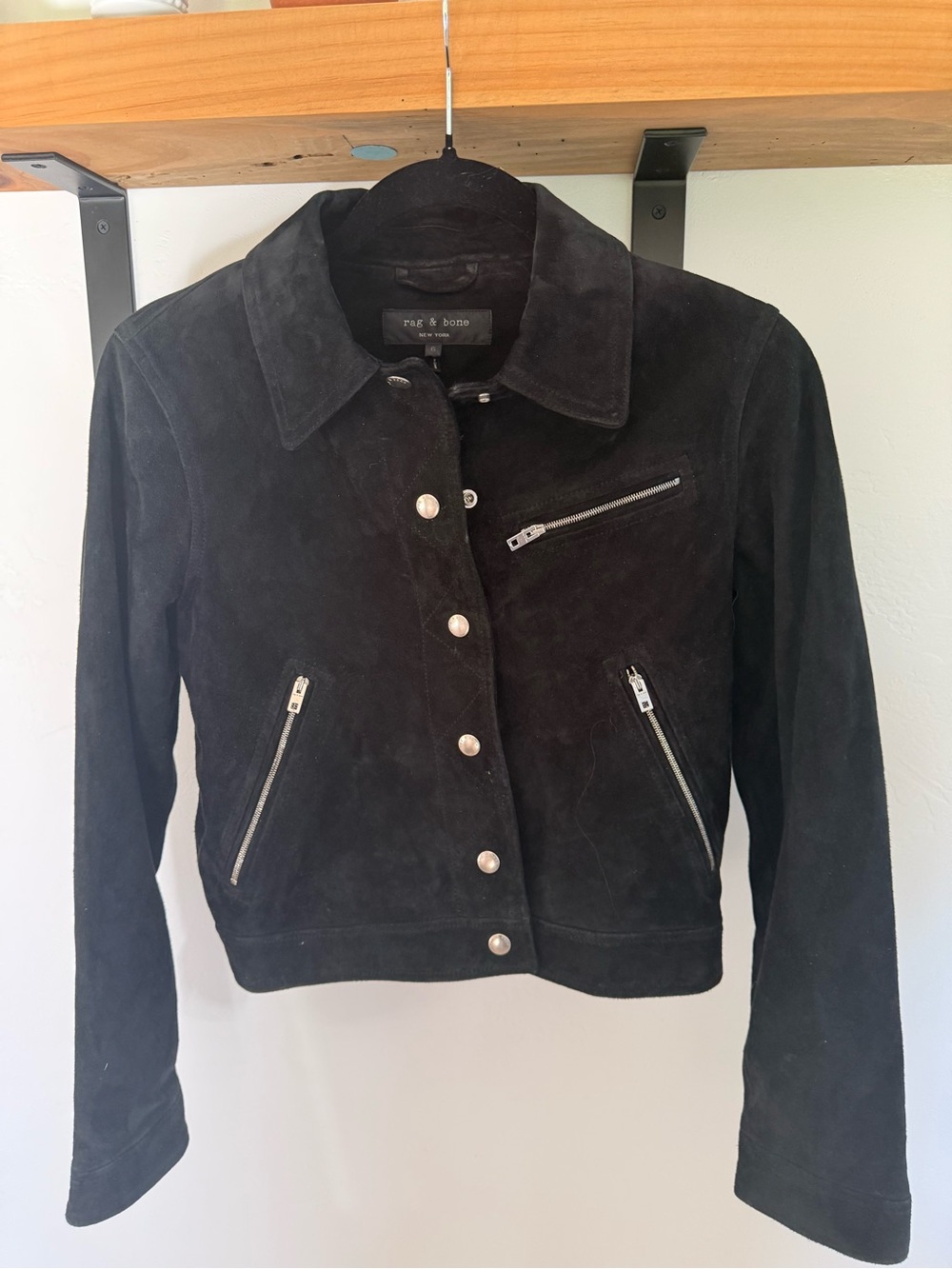 rag & bone Black Suede Snap-Front Jacket